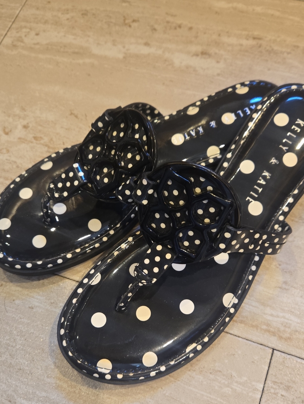 Kelly & Katie Black/White Polka Dot Strappy Sandals